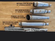 Load image into Gallery viewer, All Stealth Pipes Mufflers with Overall Lengths Reverse Cone Pipe Bomb Turnout Mid Length Full Length