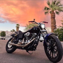 Load image into Gallery viewer, Stealth Pipes exhaust system fitted to Harley Dyna – 1996–2005 stainless headers and muffler, side view