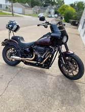 Load image into Gallery viewer, Stealth Pipes exhaust system installed on Harley M8 Softail – rear-side view of muffler and headers (2017–2025)