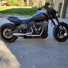 Load image into Gallery viewer, Stealth Pipes exhaust system installed on Harley M8 Softail – view of side (2017–2025)