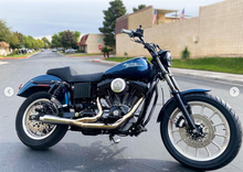 Load image into Gallery viewer, Stealth Pipes exhaust system fitted to Harley Dyna – 1996–2005 stainless headers and muffler, side view